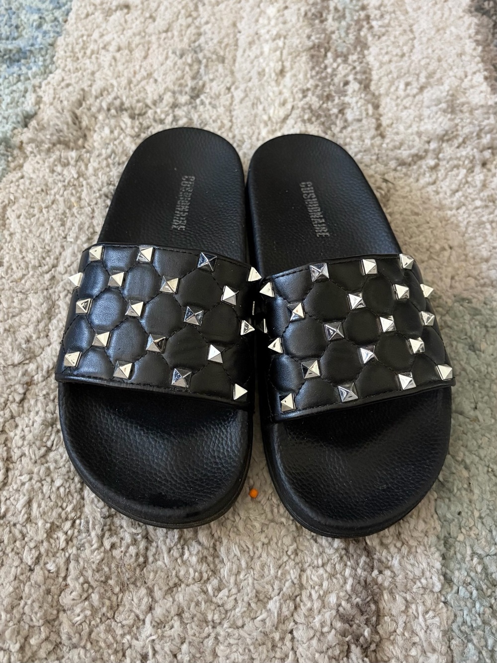 Black Studded Quilted Slide Sandals - (Brand: )